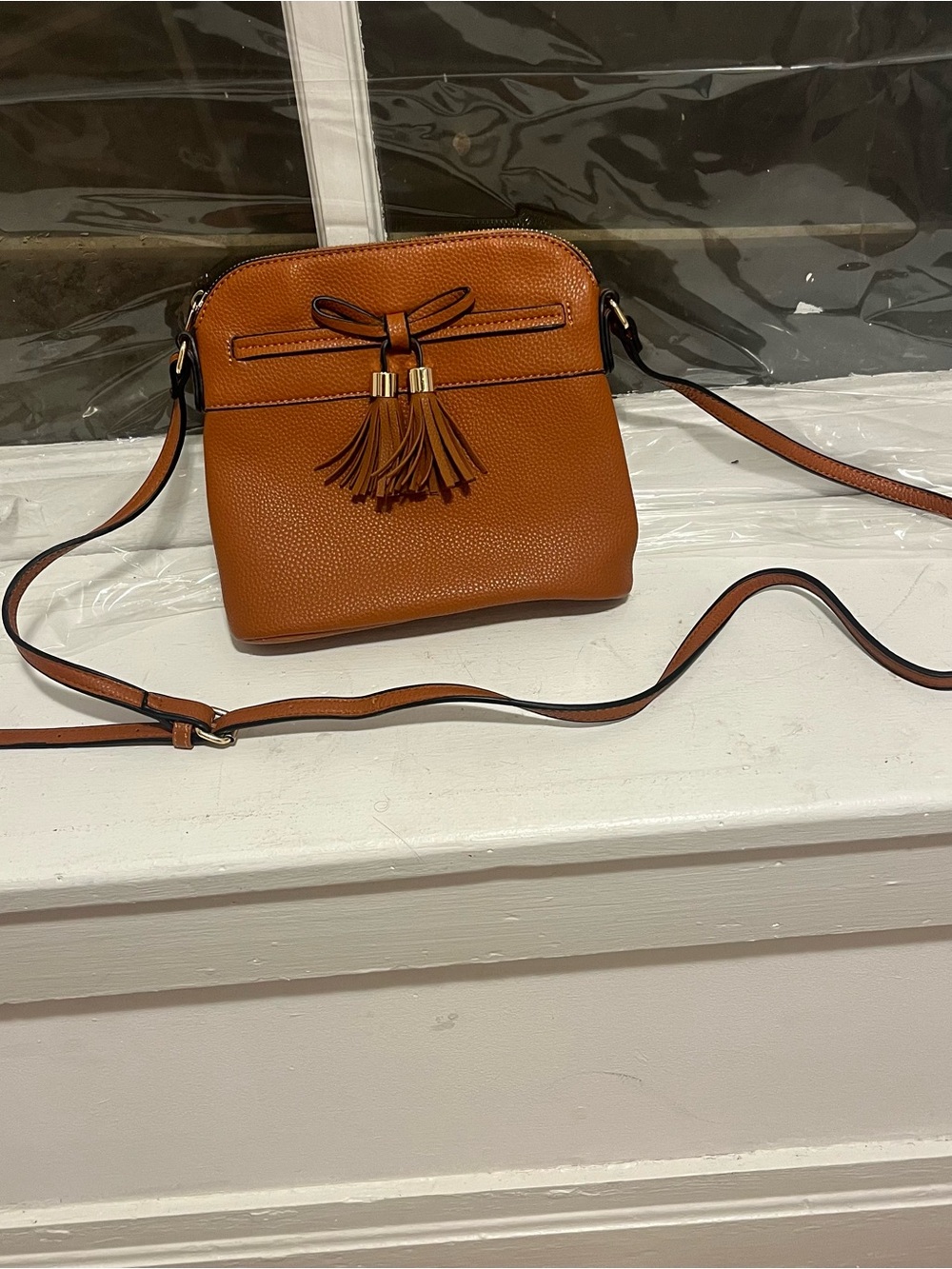 NWOT Brown Leather Tassel Crossbody Bag